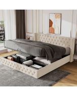 Cama estofada 180x200cm com arrumação hidráulica veludo – cor bege