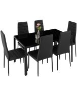 Tectake conjunto de mesa de jantar com 6 cadeiras, preto/preto