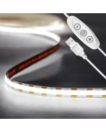 Fita LED 5v cob branco frio 6000k. Usb+regulador intensidade. Ip20, 8w/m 2m