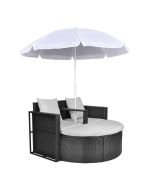 Espreguiçadeira para jardim com guarda-sol vime pe preto