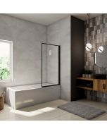 Painel de banheira com rebordo em serigrafia preta vidro 4mm (68-70)x140cm