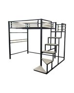 Cama alta de metal com escadas "lena" - 140 x 200 cm - preta -
