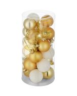 Conjunto de 24 bolas de navidad, 4 cm de diámetro, doradas/brancas