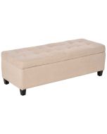 Banco de armazenamento linho sintético, espuma, mdf e madeira eucalipto