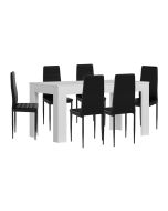 Conjunto mesa extensível de jantar ou cozinha branco + 6 cadeiras de couro