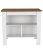 Ilha de cozinha cala, três prateleiras e quatro pernas branco / caramelo