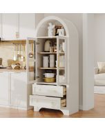Aparador alto branco com portas de vidro e 2 gavetas 180x76x40cm