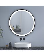 Espelho de banheiro redondo LED 70cm com moldura, brilho ajustável