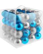 Conjunto de 64 bolas de navidad, 6 cm de diámetro, prata/azul