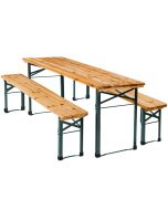 Tectake mesa de exterior dobrável com 2 bancos de madeira e aço 170x46x77cm