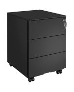 Gaveteiro com rodas com 3 gavetas e fechadura 39x45x55 cm preto