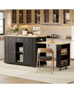 Ilha de cozinha mesa extensível 2 portas 2 gavetas preto 93x138x55cm