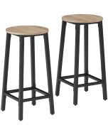 2 banquetas de altos de madeira e aço com 66 cm alto, madeira clara