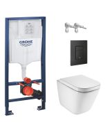 Cisterna grohe + botão even preto mate + sanita suspensa roca the gap
