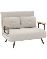 Sofá cama aço, espuma, poliéster e madeira de borracha color beige