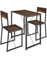 Juego de comedor industrial de 3 peças, mesa e 2 cadeiras madeira oscura