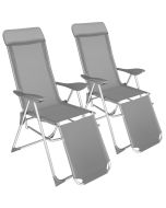 Set 2 cadeiras de jardim dobráveis de alumínio e ajustávels, cinzento