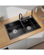 Pia 2 bacias 75x45x19cm pia em inox 304 pia de cozinha preta com dispenser