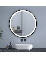 Espelho de banheiro redondo LED 80cm com moldura, brilho ajustável