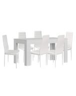 Conjunto mesa extensível de jantar ou cozinha branco + 6 cadeiras de couro