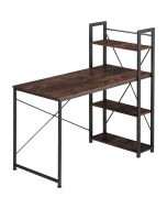 Escritorio estilo industrial 3 prateleiras 122x61x120 cm madeira oscura