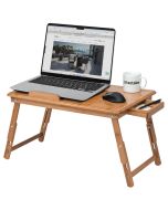 Mesa para portátil, bambu 55x35x26 cm ajustável, com puerto usb castanho