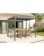 Pérgula alumínio 3x2m lâminas orientáveis, ventilação e sol, taupe piana