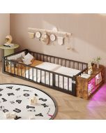 Cama infantil metálica 90x200cm com arrumação e luz LED – preto