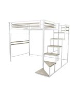 Cama alta em metal com escada "lena" - 140 x 200 cm - branco
