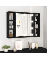 Armário espelhado com luzes LED 76x15x55 cm preto pt4639