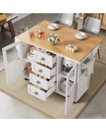 Ilha de cozinha com rodas e mesa dobrável em mdf branco 137,9 cm