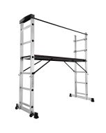 Tectake escada multifuncional 4 em 1, alumínio, grande plataforma, prata