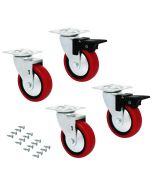 Emuca lote de 4 rodas slip 2 red com placa de montagem, diâmetro 50mm,