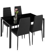 Tectake conjunto mesa jantar, 4 cadeiras, couro sintético, preto