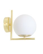 Aplique parede bola cristal opaco branco e suporte alumínio dourado l
