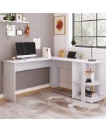 Mesa de escritório em l para canto com 2 prateleiras branco 75x140x140cm