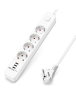 Aigostar régua extensor de 4 tomadas, cabo de 1,5m, interruptor 3 usb