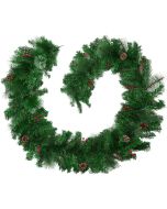Guirnalda de navidad verde com pinhas de abeto 2,7 m, vermelho/verde