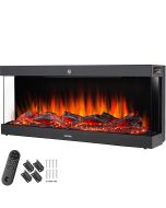 Chimenea eléctrica de pared, 2 níveis de calor, efecto llama, preto