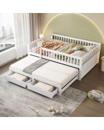 Cama de madeira 140x200cm com grelha, arrumação e cama auxiliar branco