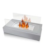 Lareira de mesa a etanol com dois lustres de vidro temperado