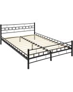 Cama com cabeceira, estrado, estrutura de aço, 200 x 140 cm, preto