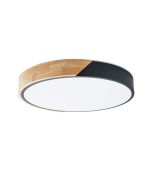 Plafon LED ø40cm 30w, preto e madeira, luz 3000k-4000k-6000k