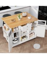 Ilha de cozinha com rodas em mdf branco 140 cm com abas dobráveis