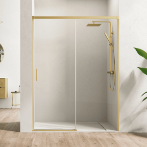 Resguardo de duche frontal 1 porta 1 deslizante fixo dourado 160 cm