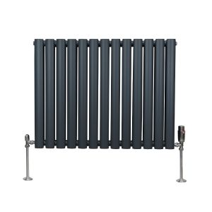 Radiador de coluna oval 600 x 780mm & válvulas cromadas trv | cinza