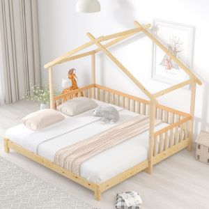 Cama casinha extensível 200x90cm 200x180cm madeira natural