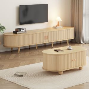 Conjunto móvel de tv e mesa de centro nogueira clara 42x170x40cm