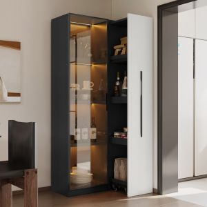 Vitrina com luz LED e lateral deslizante preta 160x70x40cm