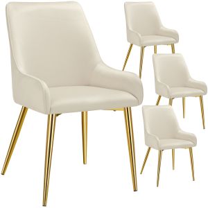 4 cadeiras de sala de jantar estofadas, aço, aspecto aterciopelado, bege